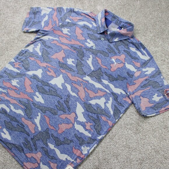 Puma Polo Shirt Mens Medium Pink/Blue Camo Reverse Print Golf S/S Pullover - Picture 3 of 14